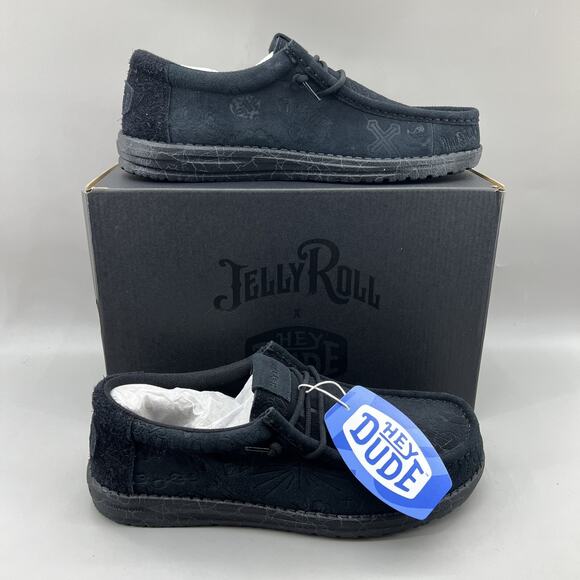 Hey Dude x Jelly Roll Wally Sneakers Men's Size 10 Black Suede Slip On Shoes NEW - Picture 2 of 11